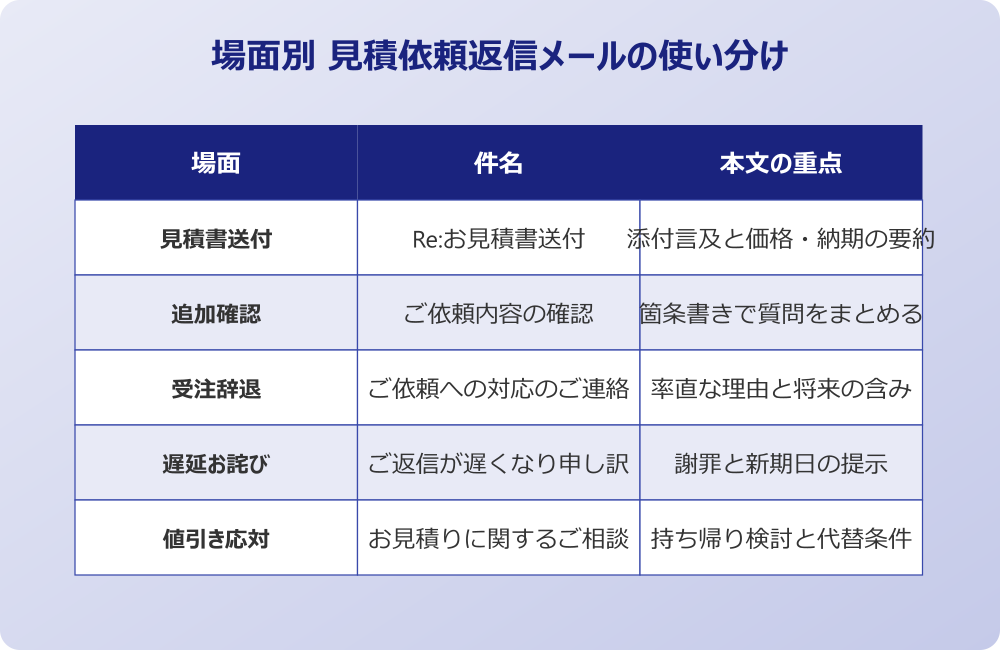 見積 依頼 返信 メール 場面別の使い分け