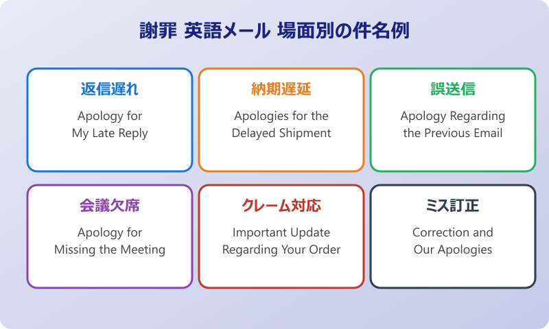 謝罪 英語メール 場面別の件名例