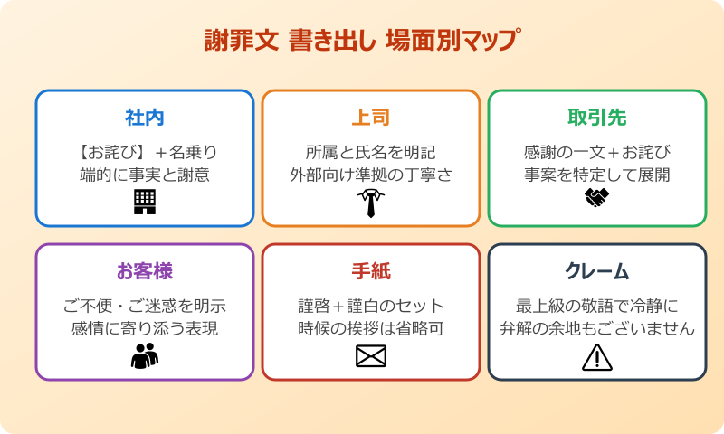 謝罪文 書き出し 場面別例文マップ