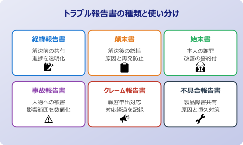トラブル 報告書 書き方 例文 種類と使い分け