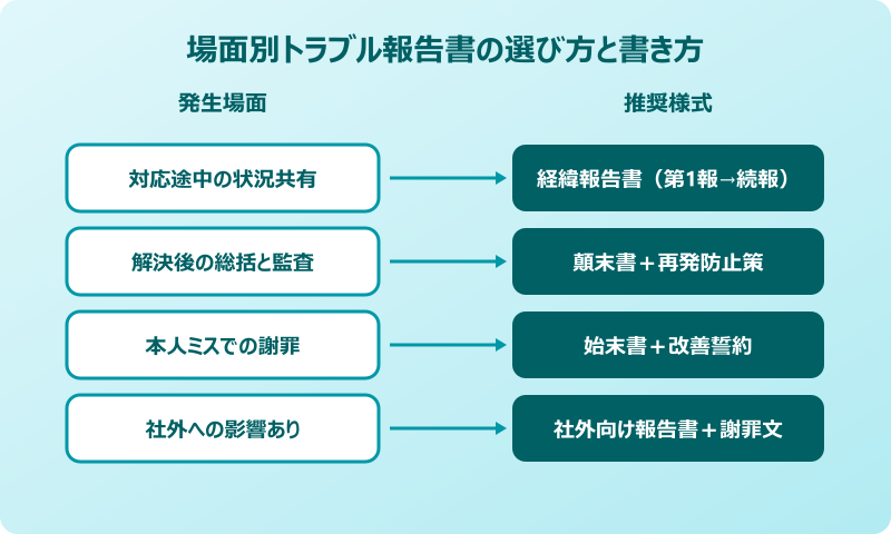 場面別トラブル報告書の選び方と書き方