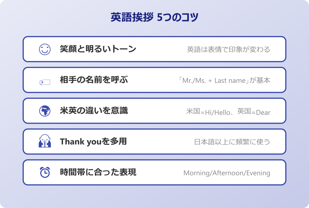 挨拶する 英語 5つのコツ