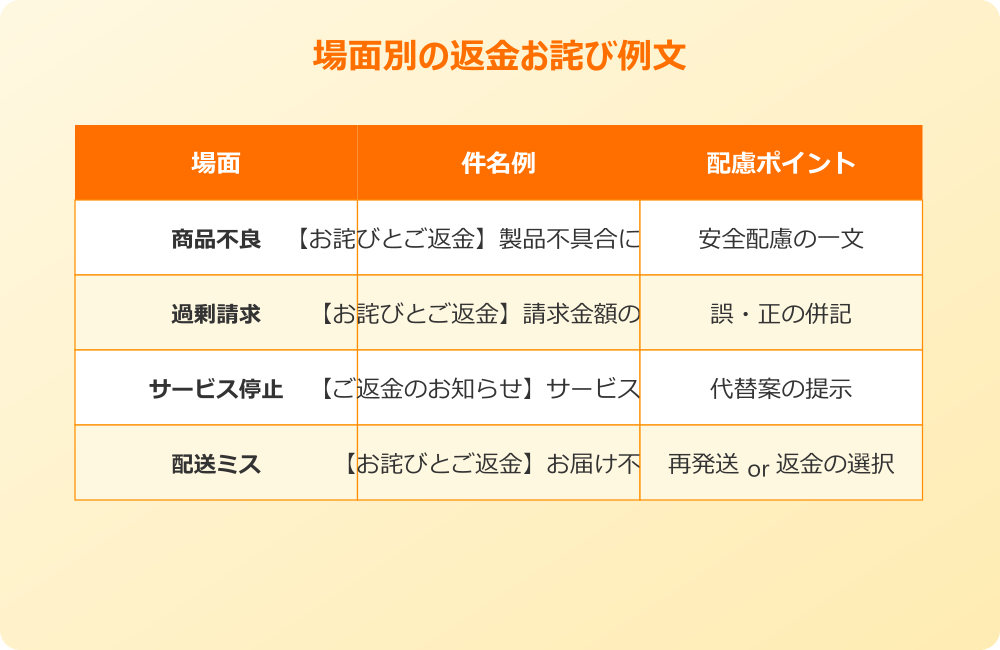 返金 お詫び 例文 場面別