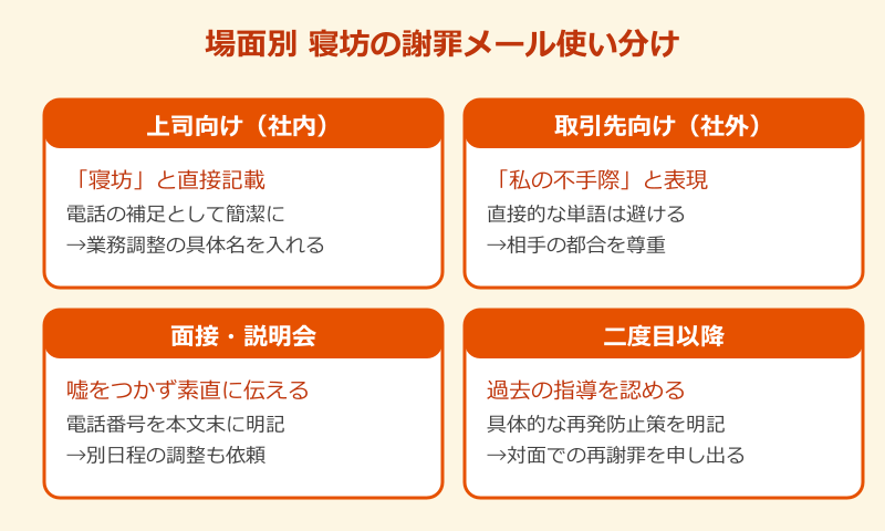寝坊 謝罪 メール 場面別の使い分けマップ