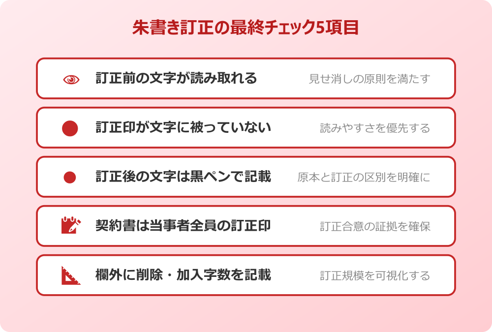 朱書き 訂正 見本 最終チェック5項目