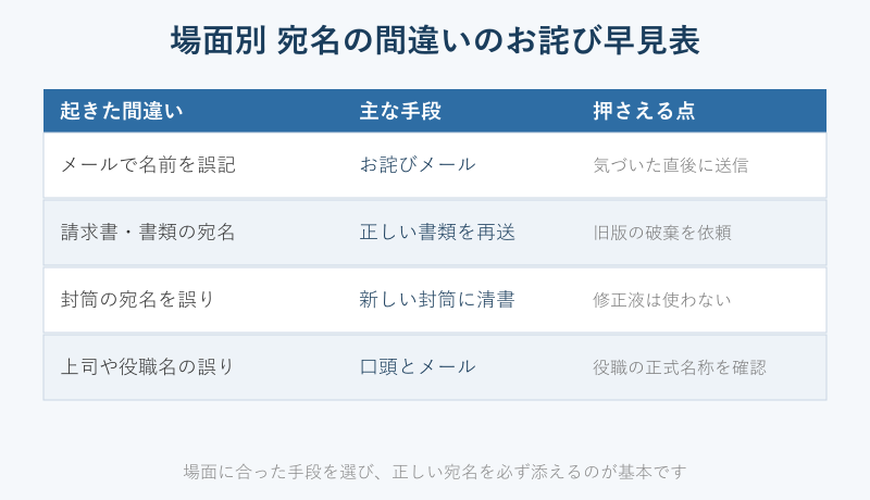 場面別のお詫び対応をまとめた早見表