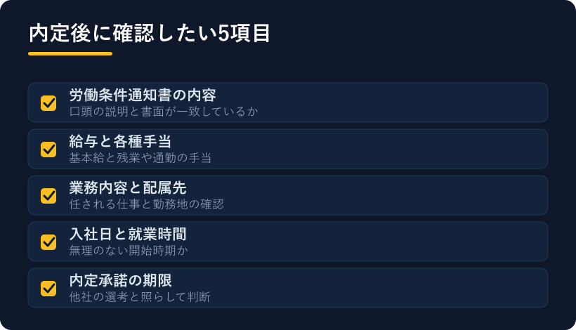 内定後に確認したい項目一覧