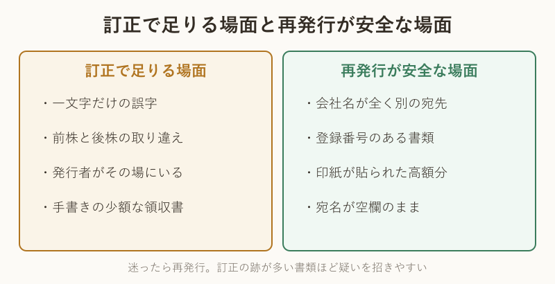 訂正と再発行を使い分ける判断マップ