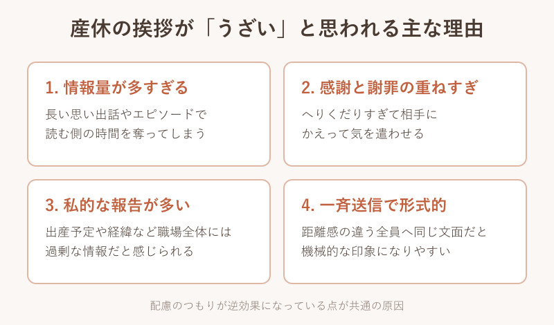 産休の挨拶がうざいと思われる主な理由をまとめた図