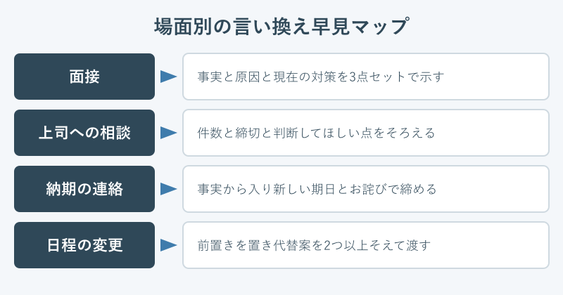 場面別の言い換え表現の早見マップ