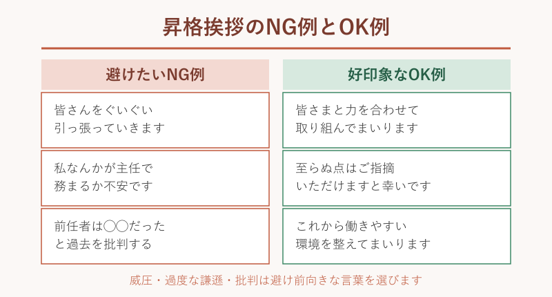 昇格挨拶のNG例とOK例の対応表