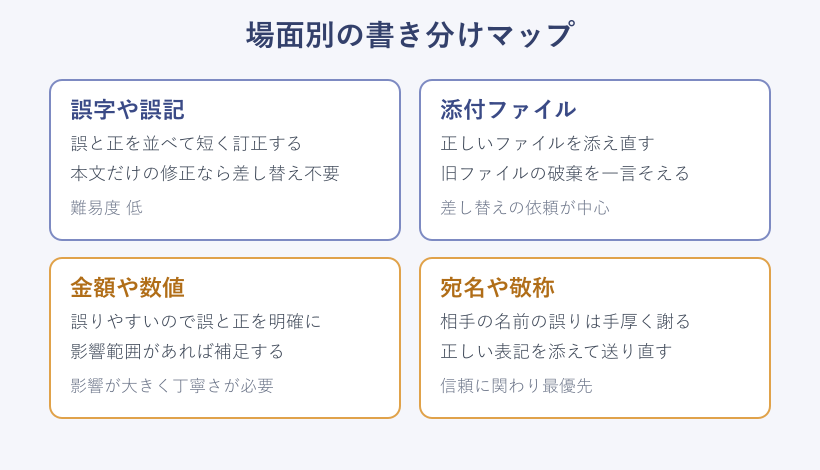 場面別の訂正文例の使い分け表