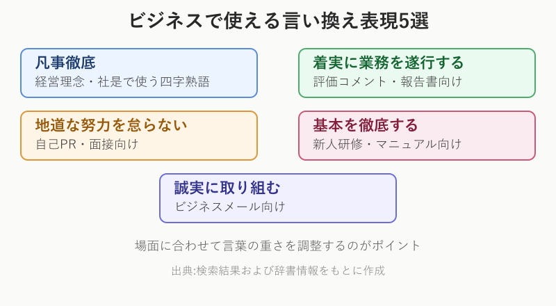 ビジネスで使える言い換え表現5つの一覧図