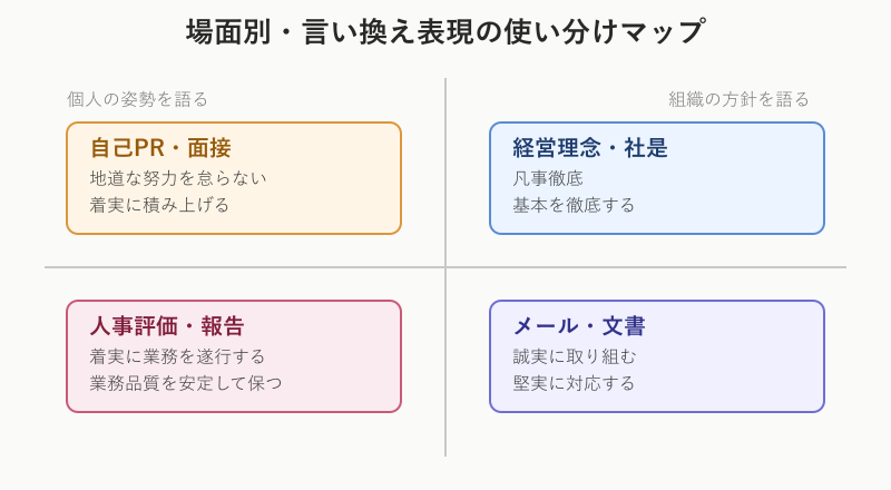 場面別の言い換え表現を4象限で示した図
