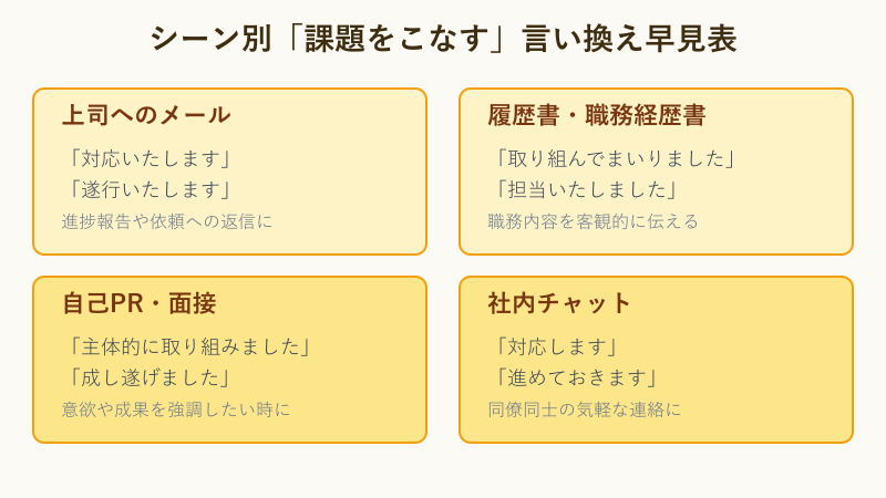 上司メール履歴書自己PR社内チャット別の言い換え早見表