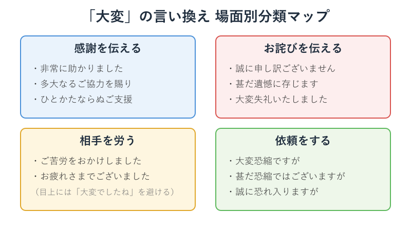 大変の言い換え場面別分類マップ