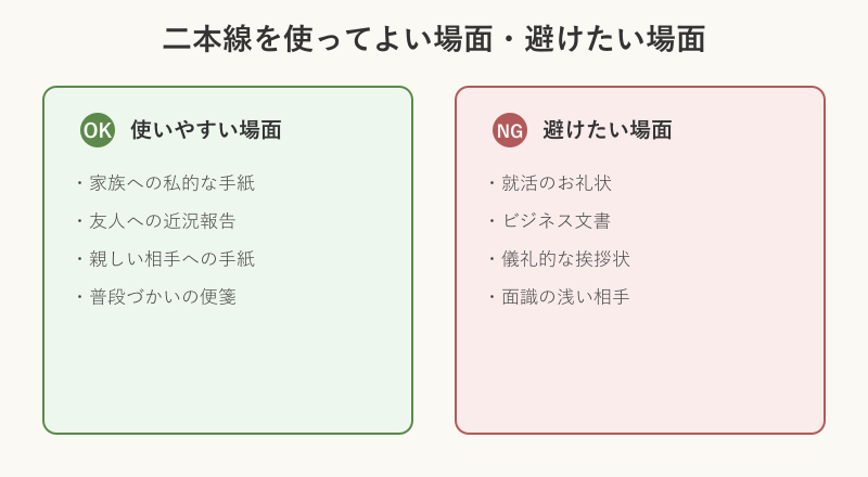 二本線を使ってよい場面と避けたい場面の一覧