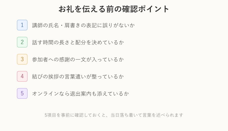 お礼を伝える前の確認ポイントを示したチェックリスト